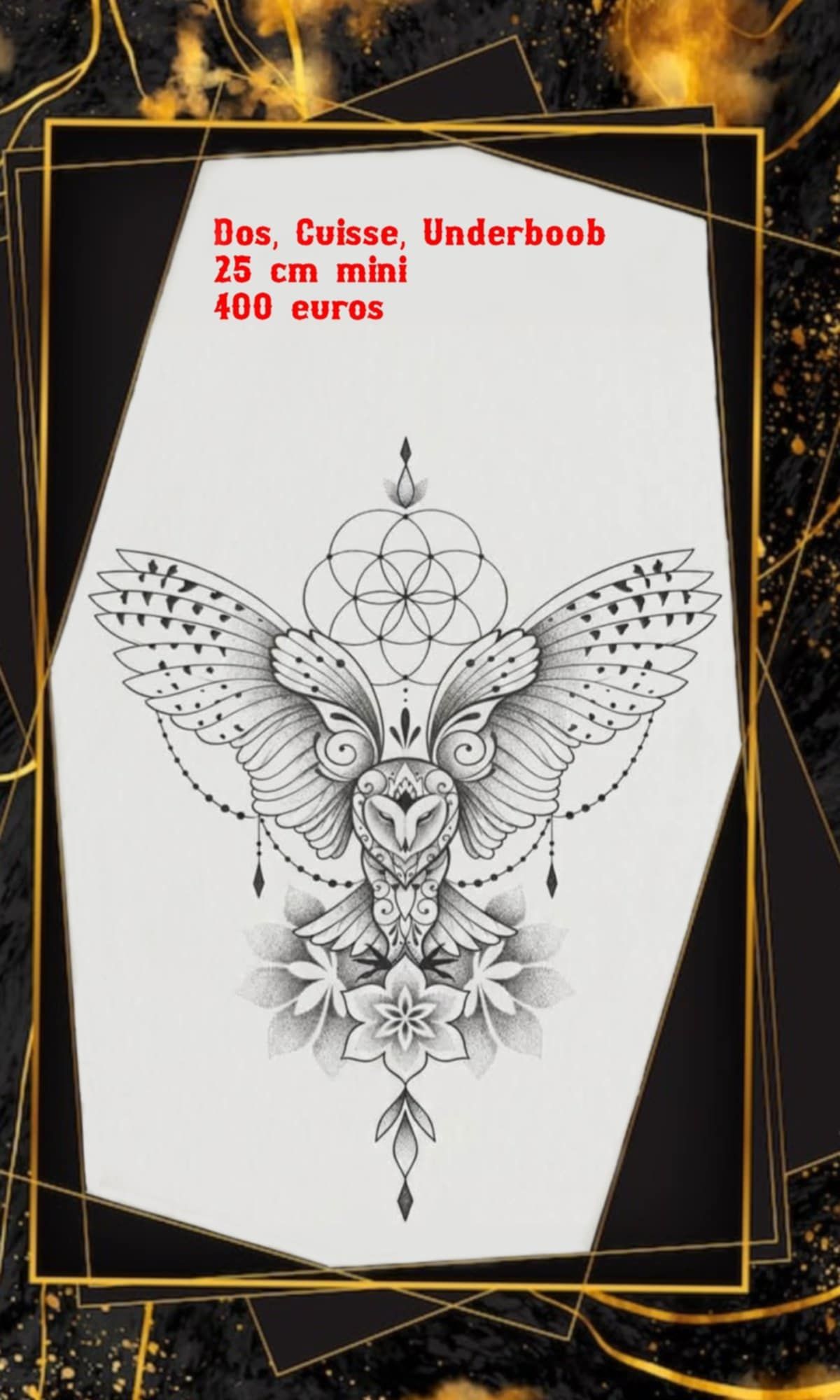 Flash original pointillisme nº2 — création main levée Black Chick Tattoo, dot work, à adopter au studio de Tours-en-Savoie