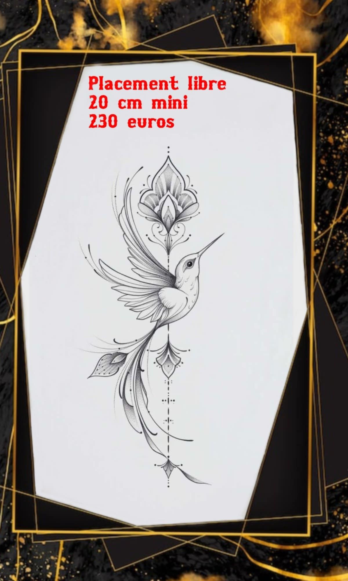 Flash original pointillisme nº3 — création main levée Black Chick Tattoo, dot work, à adopter au studio de Tours-en-Savoie