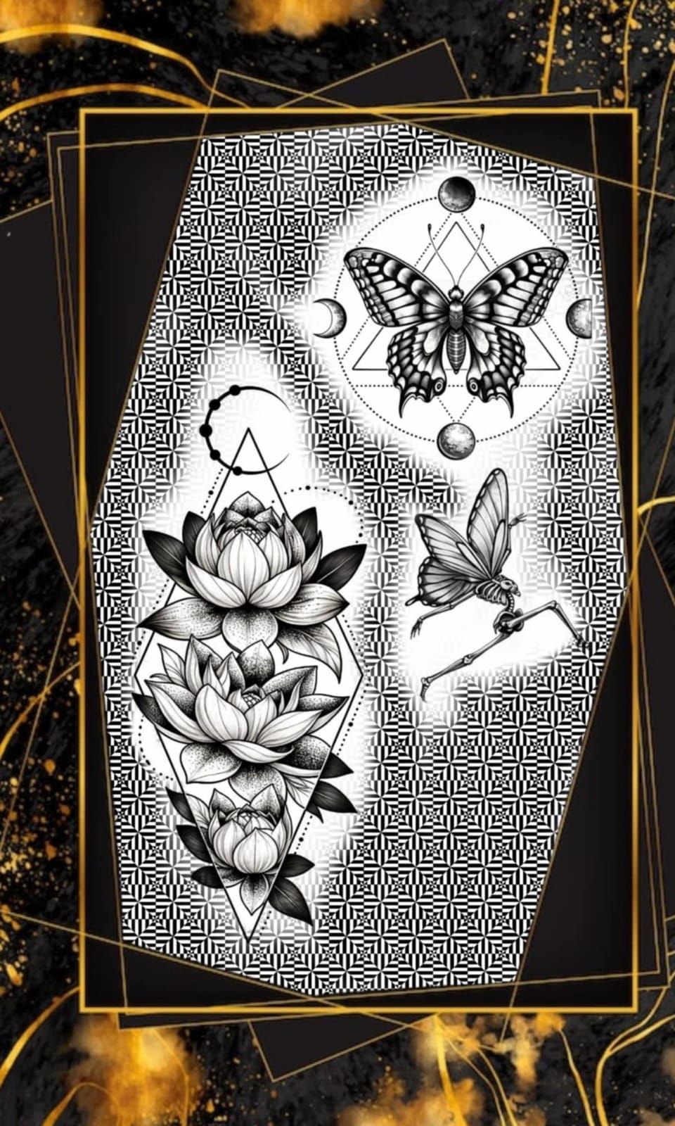 Flash original pointillisme nº24 — création main levée Black Chick Tattoo, dot work, à adopter au studio de Tours-en-Savoie
